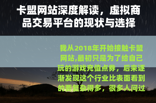卡盟网站深度解读，虚拟商品交易平台的现状与选择