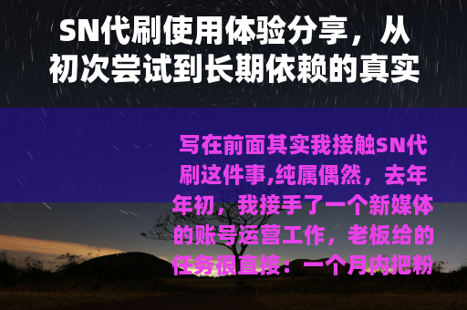 SN代刷使用体验分享，从初次尝试到长期依赖的真实记录