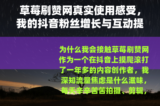 草莓刷赞网真实使用感受，我的抖音粉丝增长与互动提升全记录