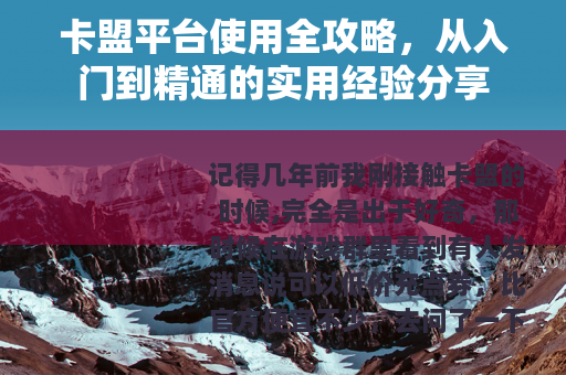 卡盟平台使用全攻略，从入门到精通的实用经验分享