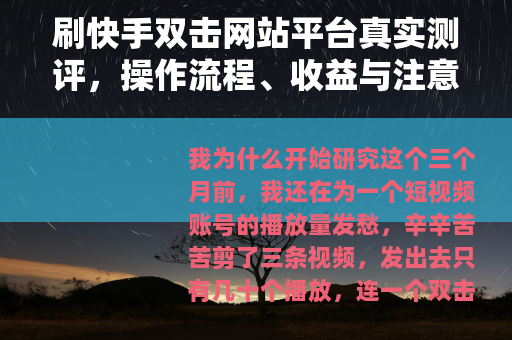 刷快手双击网站平台真实测评，操作流程、收益与注意事项