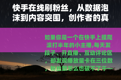 快手在线刷粉丝，从数据泡沫到内容突围，创作者的真实选择与代价