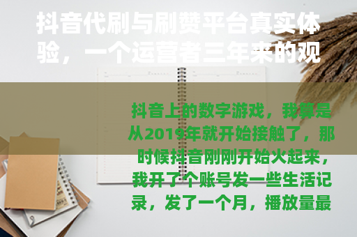 抖音代刷与刷赞平台真实体验，一个运营者三年来的观察与思考