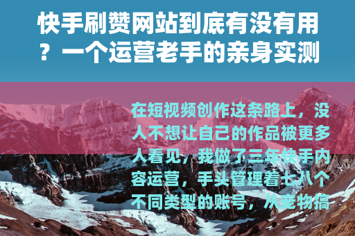 快手刷赞网站到底有没有用？一个运营老手的亲身实测与深度分析