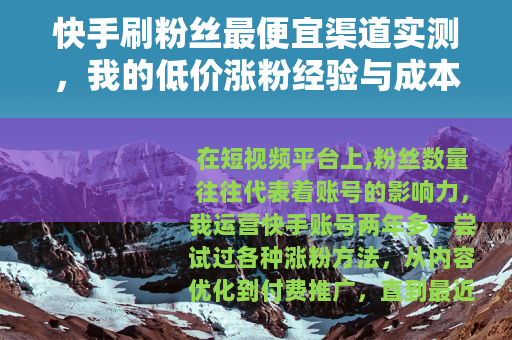 快手刷粉丝最便宜渠道实测，我的低价涨粉经验与成本对比