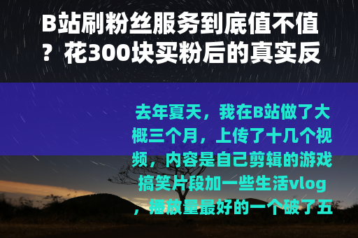 B站刷粉丝服务到底值不值？花300块买粉后的真实反馈与长期影响