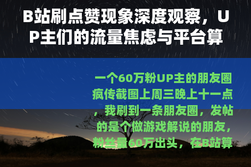B站刷点赞现象深度观察，UP主们的流量焦虑与平台算法博弈