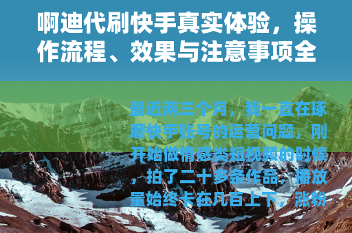 啊迪代刷快手真实体验，操作流程、效果与注意事项全解析