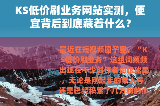 KS低价刷业务网站实测，便宜背后到底藏着什么？