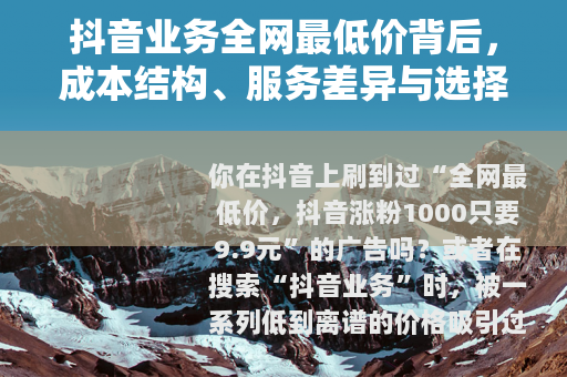 抖音业务全网最低价背后，成本结构、服务差异与选择指南