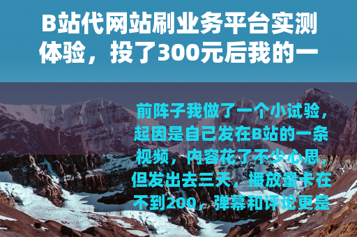 B站代网站刷业务平台实测体验，投了300元后我的一些想法