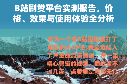 B站刷赞平台实测报告，价格、效果与使用体验全分析