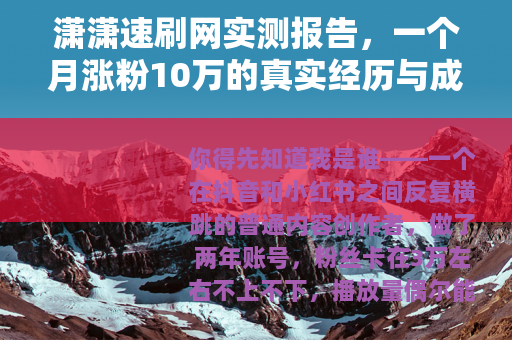 潇潇速刷网实测报告，一个月涨粉10万的真实经历与成本明细