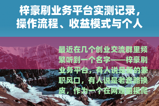梓豪刷业务平台实测记录，操作流程、收益模式与个人真实反馈