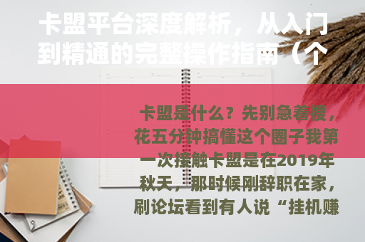 卡盟平台深度解析，从入门到精通的完整操作指南（个人实战经验）