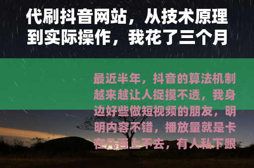 代刷抖音网站，从技术原理到实际操作，我花了三个月摸清的门道