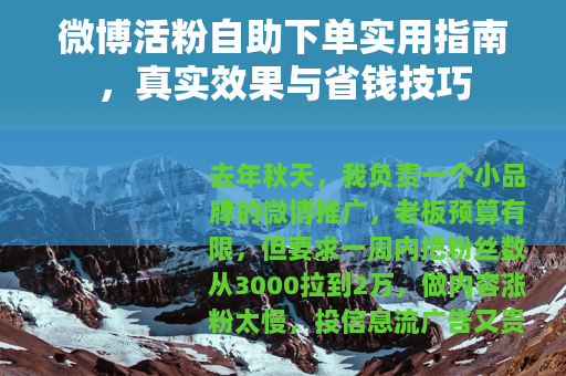 微博活粉自助下单实用指南，真实效果与省钱技巧
