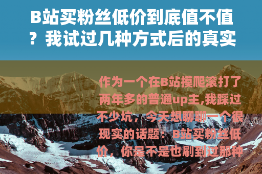 B站买粉丝低价到底值不值？我试过几种方式后的真实感受