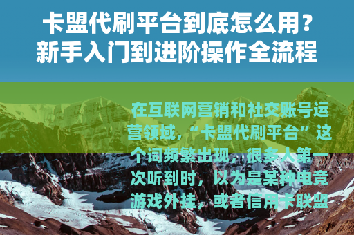卡盟代刷平台到底怎么用？新手入门到进阶操作全流程指南