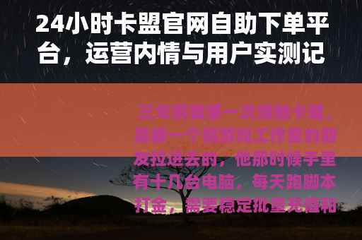 24小时卡盟官网自助下单平台，运营内情与用户实测记录