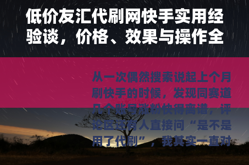 低价友汇代刷网快手实用经验谈，价格、效果与操作全记录