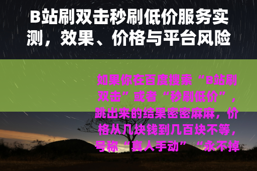B站刷双击秒刷低价服务实测，效果、价格与平台风险全分析