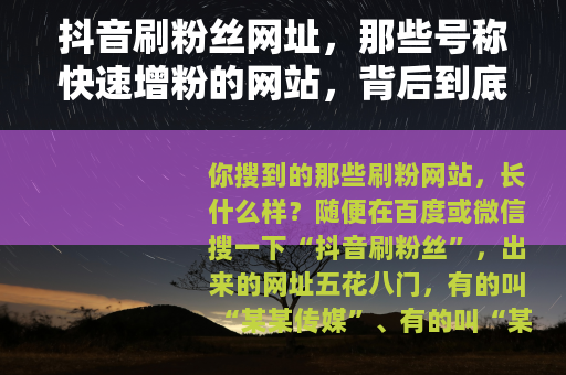 抖音刷粉丝网址，那些号称快速增粉的网站，背后到底藏着什么猫腻？