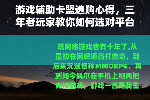 游戏辅助卡盟选购心得，三年老玩家教你如何选对平台