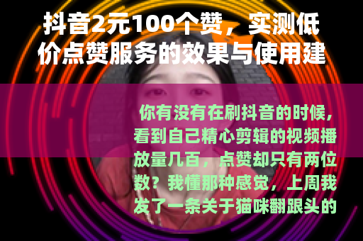 抖音2元100个赞，实测低价点赞服务的效果与使用建议