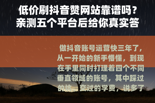 低价刷抖音赞网站靠谱吗？亲测五个平台后给你真实答案