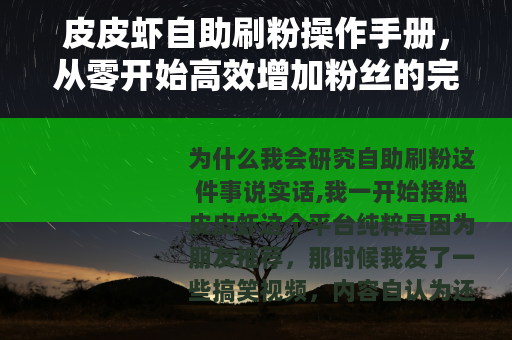 皮皮虾自助刷粉操作手册，从零开始高效增加粉丝的完整经验分享