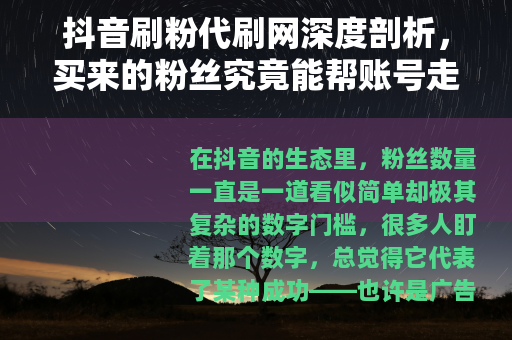 抖音刷粉代刷网深度剖析，买来的粉丝究竟能帮账号走多远？