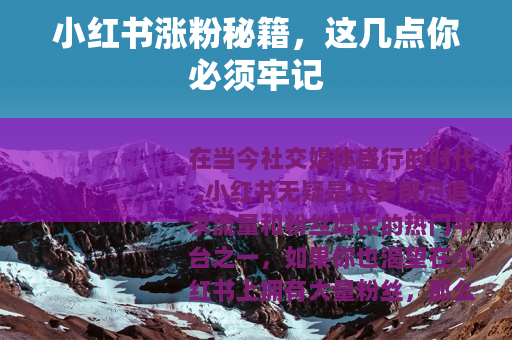 小红书涨粉秘籍，这几点你必须牢记