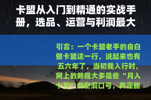 卡盟从入门到精通的实战手册，选品、运营与利润最大化全解析
