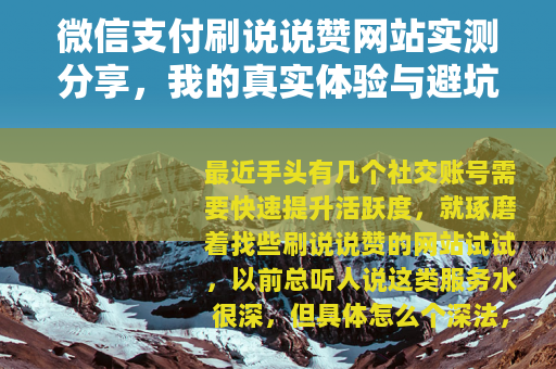微信支付刷说说赞网站实测分享，我的真实体验与避坑指南