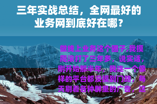 三年实战总结，全网最好的业务网到底好在哪？