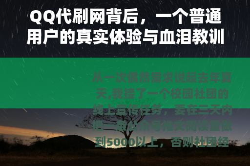 QQ代刷网背后，一个普通用户的真实体验与血泪教训