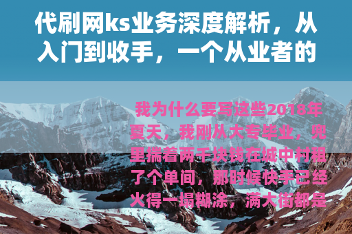代刷网ks业务深度解析，从入门到收手，一个从业者的五年实录