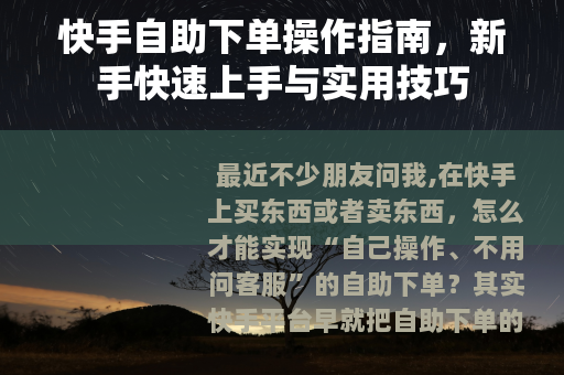 快手自助下单操作指南，新手快速上手与实用技巧