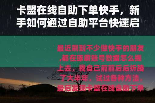 卡盟在线自助下单快手，新手如何通过自助平台快速启动账号运营