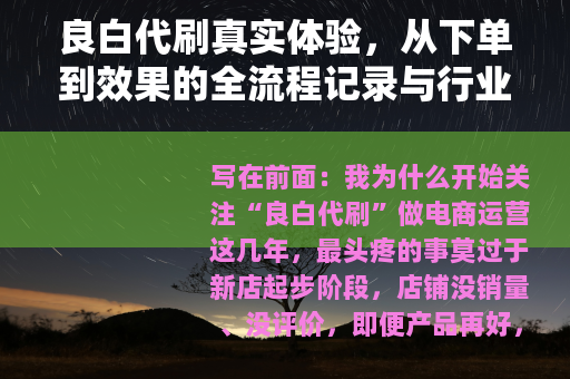 良白代刷真实体验，从下单到效果的全流程记录与行业观察