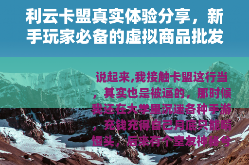 利云卡盟真实体验分享，新手玩家必备的虚拟商品批发指南
