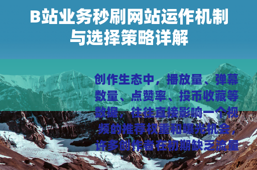 B站业务秒刷网站运作机制与选择策略详解