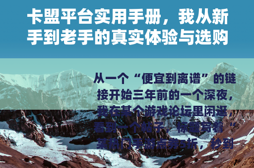 卡盟平台实用手册，我从新手到老手的真实体验与选购技巧
