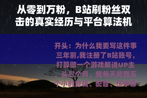 从零到万粉，B站刷粉丝双击的真实经历与平台算法机制详解