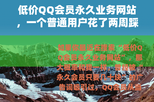低价QQ会员永久业务网站，一个普通用户花了两周踩坑后的真实记录