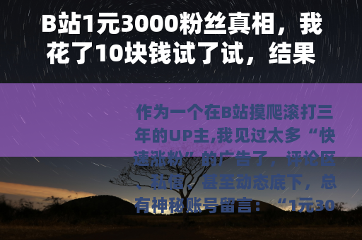 B站1元3000粉丝真相，我花了10块钱试了试，结果让人意外