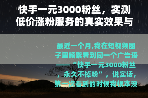 快手一元3000粉丝，实测低价涨粉服务的真实效果与潜在代价