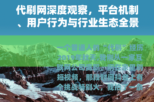 代刷网深度观察，平台机制、用户行为与行业生态全景分析