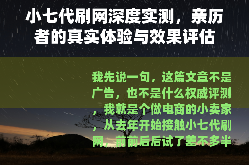 小七代刷网深度实测，亲历者的真实体验与效果评估